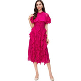 Round Collar Short-Sleeved Heavyweight Hook Flower Stacked Lotus Leaf Lace Blue Dress Women's New Spring And Summer 2025 68HZ