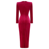 High-End Women's Fashion Round Collar Velvet Long Dress Tight Open Fork Dress Dress Long 68HZ