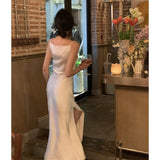 One-Word Shoulder-Sense-Wearing Dress Woman's New Design Sense Slinged Skirt Temperament Banquet Dress 68HZ