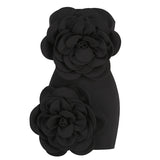 New Sexy Red Breast Trim High-End Temperament Decorative Three-Dimensional Flower Party Dress 68HZ