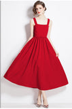 Summer New French Temperament Square Necker Sling Dress Women's Waist Thin Dress A Word Fluffy Long Dress 68HZ