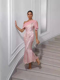 2024 Hot New Women's Dress Single-Shoulder Chiffon Splicing Squint Dress Party Dress 68HZ