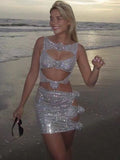 High-End Women's New Sexy Hollow Tight-Nuffed Ass Flower Decoration Dress Temperament Hot Diamond Dress 68HZ