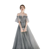 Evening Dress Woman 2025 New Summer Toast Dress Bride Engagement Banquet Temperament Gray Long Bridesmaid Suit 68HZ