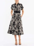 Temperament Literary Style With Belt Dress Dress 2025 Summer New Collar Retro Design Long Dress Dress Woman 68HZ