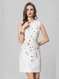 Spring/Summer 2025 New Round-Necked Vest Dress Order Diamond Shell Dress Dress Lend-Lovy Elegant White 68HZ
