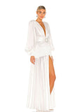 Evening Dress Women 2025 New Autumn Sexy Open Fork Lantern Sleeves Thin Famous French-Style Fasting Long Skirt 68HZ