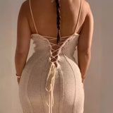 2025 Spring And Summer New Knitted Sweater Dress Sexy Pure Hot Girl Bare Back Strapped Long Skirt 68HZ