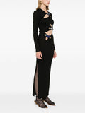 New Women's Sexy Hollow Long-Sleeved Black Dress Metal Decorated Open Forked Ass And Hip Dress 68HZ