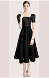 French Hepburn Style Temperament Pure Color Folds To The Waist Slim Hem Solid Color Dress Dress Summer 68HZ