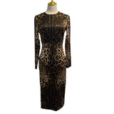 Leopard Print Long-Sleeved Silk-Covered Ass Skinny Sexy Open-Fork Pencil Dress Autumn Women's Dress New 2025 68HZ