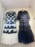 Spring/Summer 2024 New Short Sleeves Vintage Printed Yarn Ear Printed Dress Dress Dress 68HZ