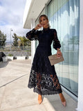 2024 Women's New French Lace Collar Bubble Bubble Sleeve Dress Temperament To Show Skinny Dress 68HZ