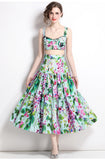 2024 Summer New Women's Retro Sleeveless Short-Wrapped Breast Sling + Printed High-Rise Half-Dress Two Sets 68HZ
