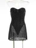 2025 New Heavy Industry Hot Diamond Body Exposed Back Corset Dress Sexy Perspective Skirt 68HZ
