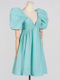 Fashion French Elegant Dress 2025 Summer New Sexy Deep V Bubble Sleeves High-End Short Dress Woman 68HZ