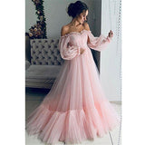 Spring 2024 New Women's Shoulder Mesh Yarn Long-Sleeved Wedding Dress Dress New 68HZ