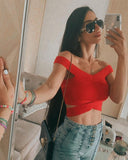 Autumn New Street Women's Sexy Fashion Word Collar Shoulder Ultra-Short Hollow Leak Bandage Vest 68HZ