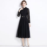 Spring And Summer New Lapl Collar Heavy Industry Hooks Hollow French Lace Dress Women Feel Large Knee Long Skirt 68HZ