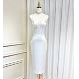 Small Dress Dress With Three-Dimensional Chest Cushion Fish Bone Splicing Bag Opening Fork Medium-Long Sling Skirt 68HZ