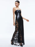 INS Solid Color PU Leather Fashion Temperament Body-Meared Lace Explosion Sexy Mid-Long Dress Dress Dress 68HZ