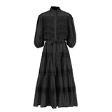 Court Retro Style Long-Sleeved Dress Woman 2025 Spring New Splicing Hollow High-End Feeling Slimy Dress 68HZ