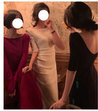 Black Midsleeved Dress Women Waist French Hepburn Style Niche Design Shoulder Dress Dress 68HZ