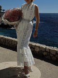 French Famous Wind Dress Woman 2025 Spring New Embroidery Splicing Hollow Waist Thin Dress 68HZ