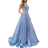 2025 Prom Dress Long A-Shaped With Pocket Formal Evening Dress Side Open Flash Party Dress 68HZ