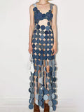 Women's Dress 2025 New Fashion High-End Hollow Cut-Up Slim Slimming With Denim Dress Women's Summer 68HZ