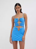 Australian Niche Metal Ring Steel Nails In The Chest Hollow Slings With Clothes Sexy Women's Banded Short Skirt 68HZ