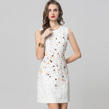Heavy Industry Handmade Nails Sexy Bare Shoulder Collar Sleeveless White Short Dress Standing Summer Women's Dress 2025 68HZ