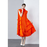 High-Grade Dress Sweet Wooden Ear-Stupling Long Heavy Industry Folding Haewn Dress Women 2025 Spring And Summer 68HZ