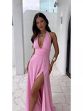 Spring 2024 Women's New Fashion High-End Temperament Hanging Neck Sexy Open-Puck With Solid Color Dress Women 68HZ