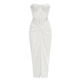 New Women's Temperament French Famous Sexy Perspective Mesh Spliced Fish Bone Corset Dress Dress Dress Dress 68HZ