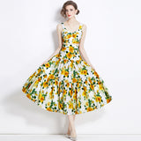 2024 Summer New Women's Retro Sleeveless Short-Wrapped Breast Sling + Printed High-Rise Half-Dress Two Sets 68HZ