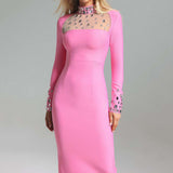 Autumn And Winter Long Sleeve Open Dress Burst Solid Color Mesh Yarn With Diamond Collar Repair Hip Dress Woman 68HZ