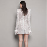 High-End Women's Sleeves Decorated Feather Dress Embellished Irregular Elegant Dress Woman 68HZ