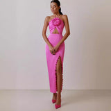New High-End Sexy Hanging Neck Dress Irregular Opening Dress Long Model 68HZ