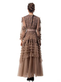 Spring And Autumn 2024 New Round Collar Retro Embroidery Weaving Mesh Wood Ear Heavy Industry Dress Dress Dress Woman 68HZ