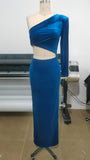 Women's Slanted Shoulder Long-Sleeved Velvet Fashion Sexy Body Fork Sexy Bag Hip Dress 68HZ