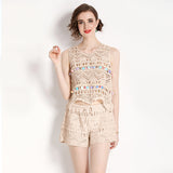 Shanghang Knitted Knitted Vest Women's Korean Version Of Loose Tuk Tuk Tat + Babes Shorts Two Sets 68HZ