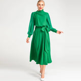 2025 Spring And Summer Women's New Sexy Irregular Collar Long Sleeves Long-Sleeved Puffy Green Dress Dress Dress 68HZ