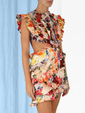 High-End Women's Sexy Dew Back-To-Back Dress Skirt Short Dress High-End Fine Print Dress Dress Dress 68HZ