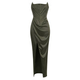 Summer Sexy Chest Sticker Wearing Fish Bone Skirt High-End Body Repair Irregular Open Fork Long Dress 68HZ