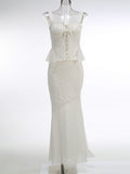 High-End Women's Fashion Set Sexy Lace Sling Small Top Cover-Up To Repair Fishtail Half Skirt Two-Piece 68HZ