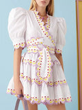 French High-End Dress Women 2025 Summer New Fashion Splicing Strap To Collect Waist Thin Short Skirt Super 68HZ