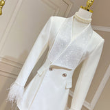 Shiny Hot Diamond Collar Feather Cuffs To Repair Waist Suit Coat Coat Women New 68HZ