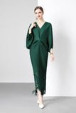 Miyako Dress 2025 Summer New Temperament Relaxed Bat Sleeve V Collar Thin Fish Tail Folded Long Dress 68HZ
