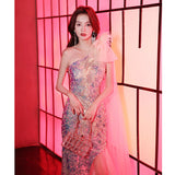 Evening Dress Dress Women's Shoulder Squins High-End Light Luxury Niche Host Banquet Temperament Party Flash Summer 68HZ